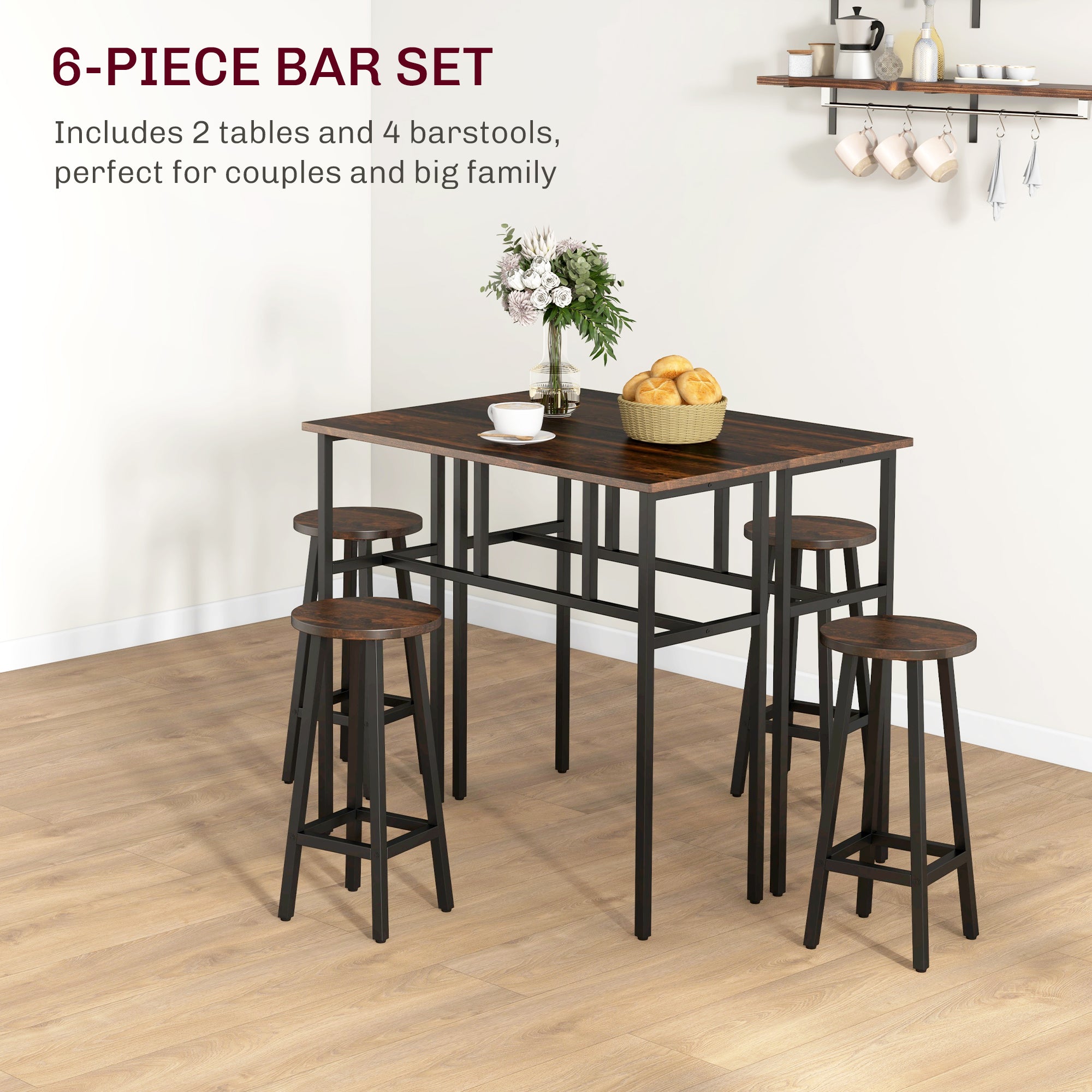 Bar Table Set of 6 Bar Table and Stools for 4 2 Breakfast Tables and 4 Stools for Living Room Dining Room Rustic Brown Bar Sets at Gallery Canada