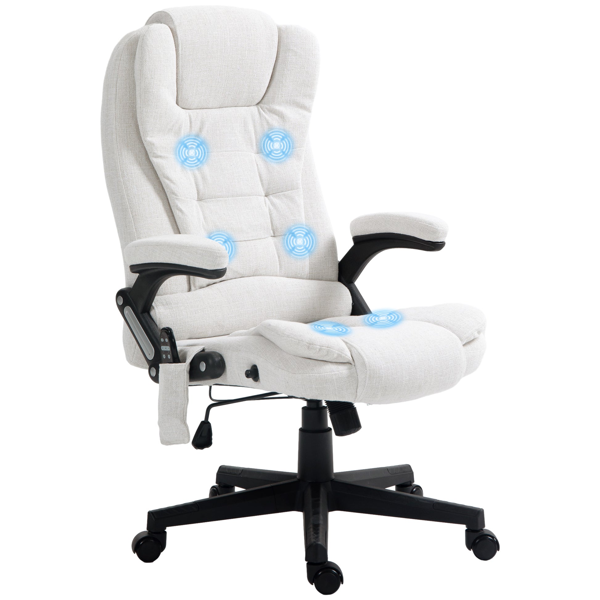 6 Point Vibrating Massage Office Chair High Back Executive Chair with Reclining Back, Swivel Wheels, White Massage Chairs   at Gallery Canada