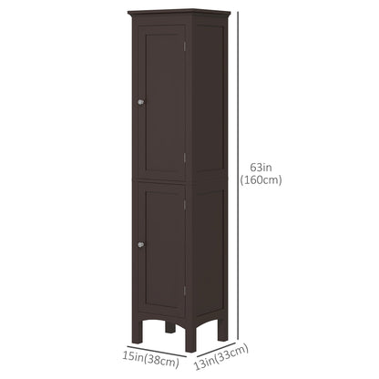 Tall Bathroom Cabinet, Freestanding Storage Organizer with Adjustable Shelves and Cupboards, 15" x 13" x 63", Dark Brown Bathroom Cabinets   at Gallery Canada