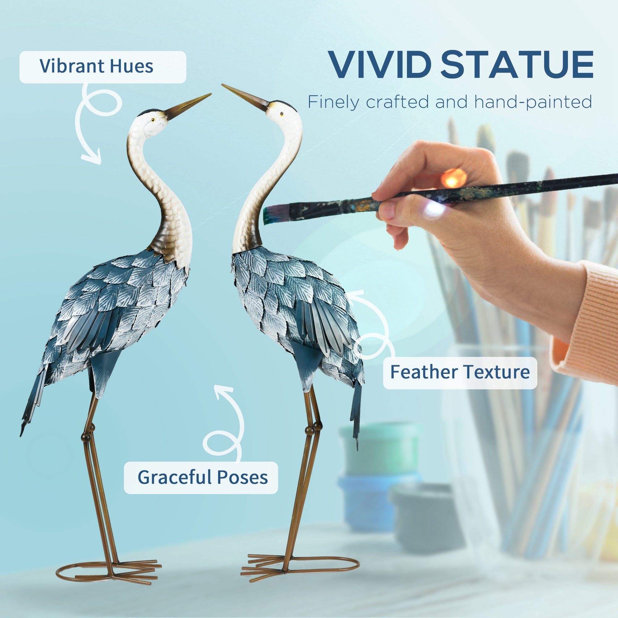 Set of 2 Garden Sculptures Crane Statues Lawn Patio Backyard Ornaments, 28.5