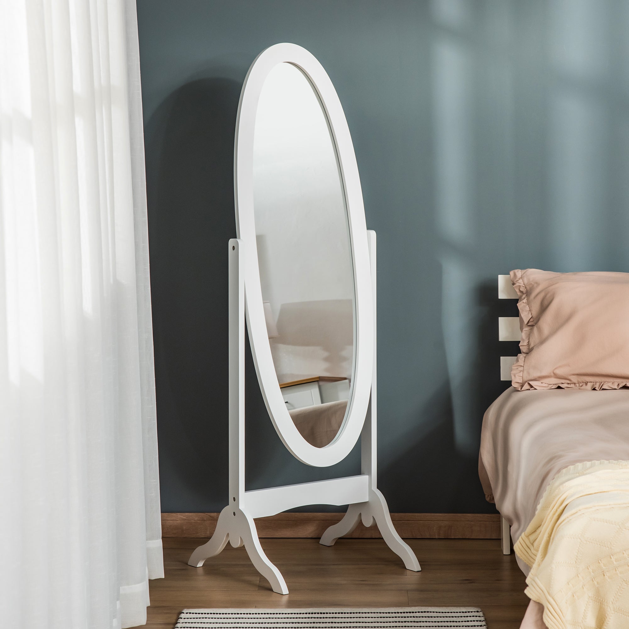 Floor Standing Mirror Full Length Mirror with Adjustable Angle Oval Frame for Dressing Room Bedroom Living Room White Full Length Mirrors at Gallery Canada