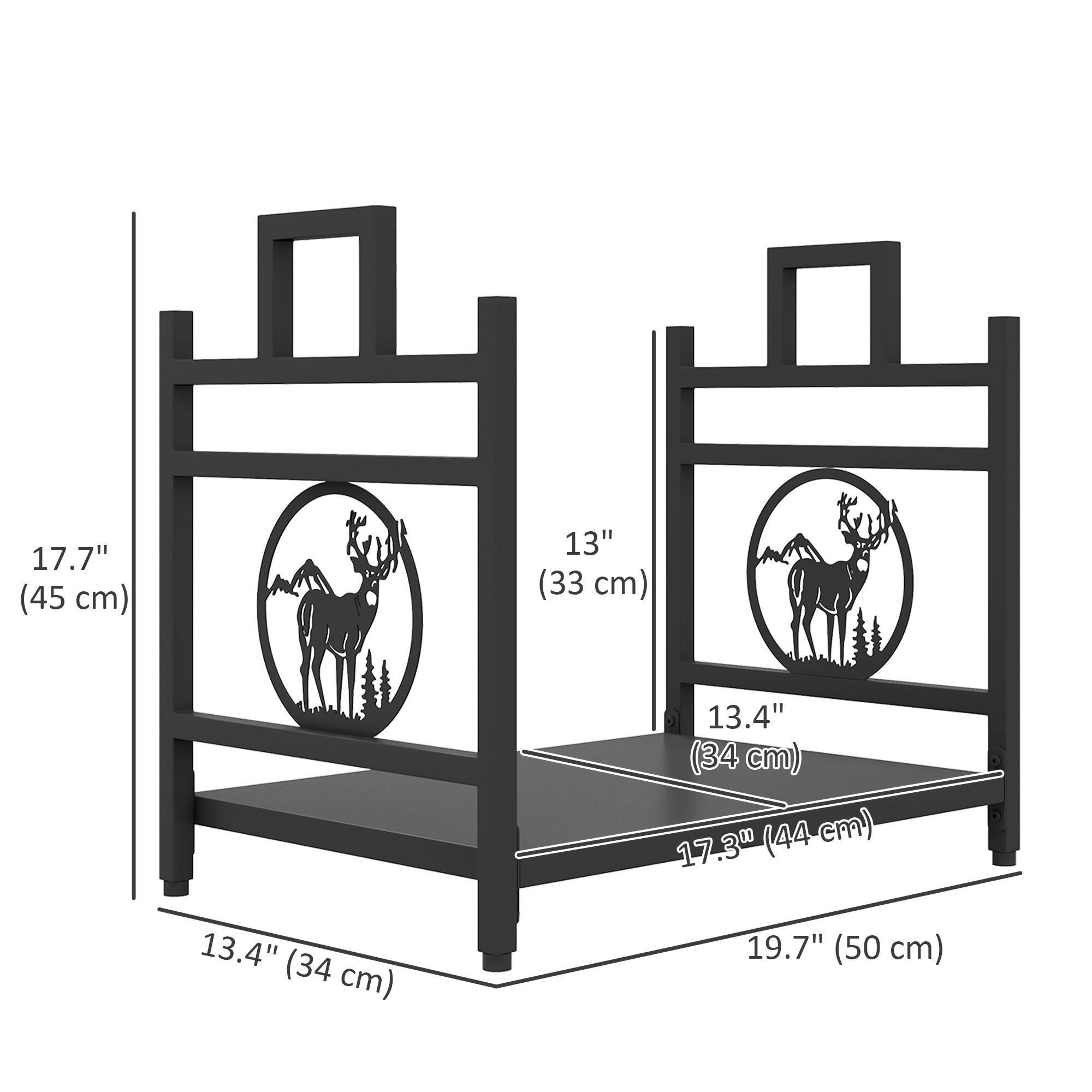 Decorative Firewood Rack Outdoor Indoor Steel Wood Storage Log Holder with Side Handles, 19.7