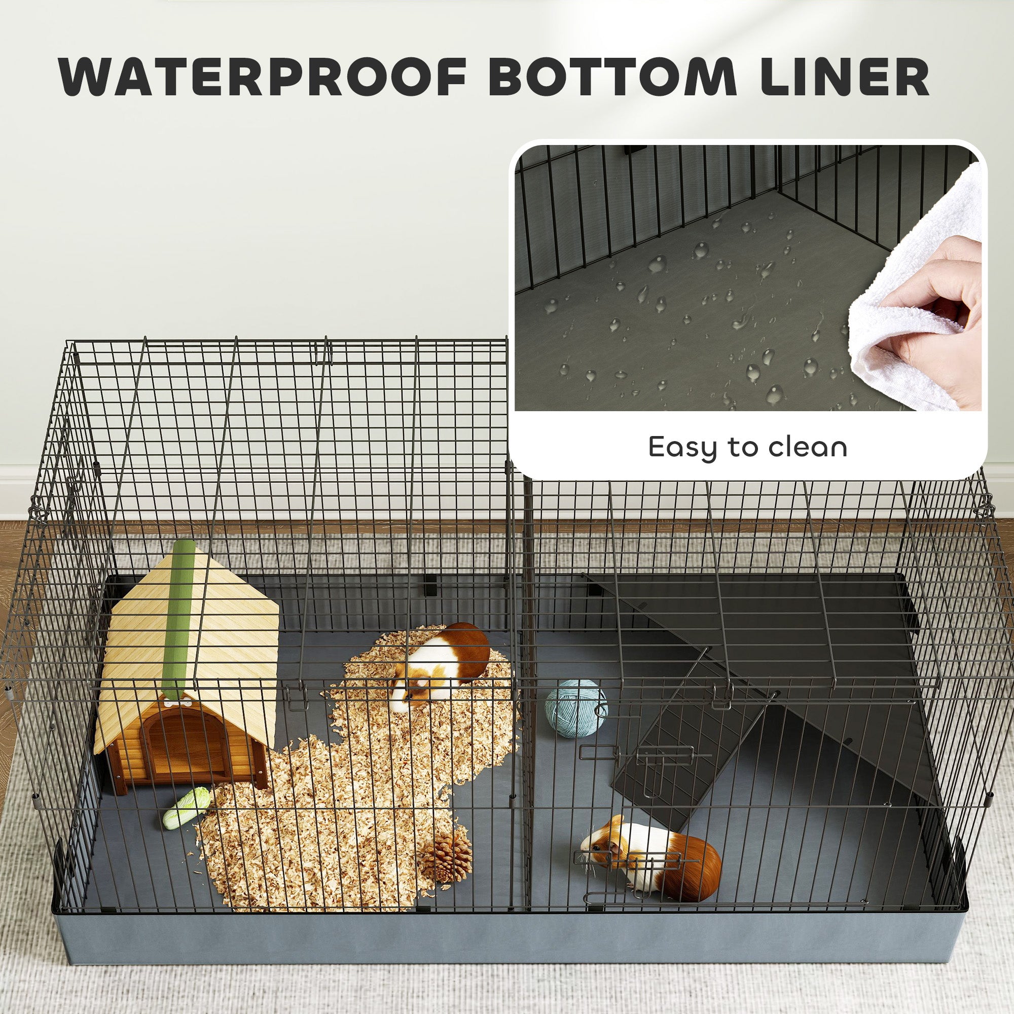 Guinea Pig Cage with Removable Top, 2 Separate Area, Waterproof Bottom Liner, Ramp, Perch, for Rabbits, Hedgehogs Houses & Habitats at Gallery Canada