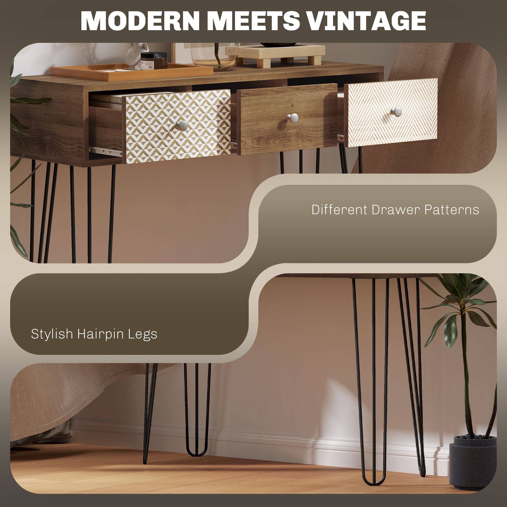 Narrow Console Table with Drawers, 35.4