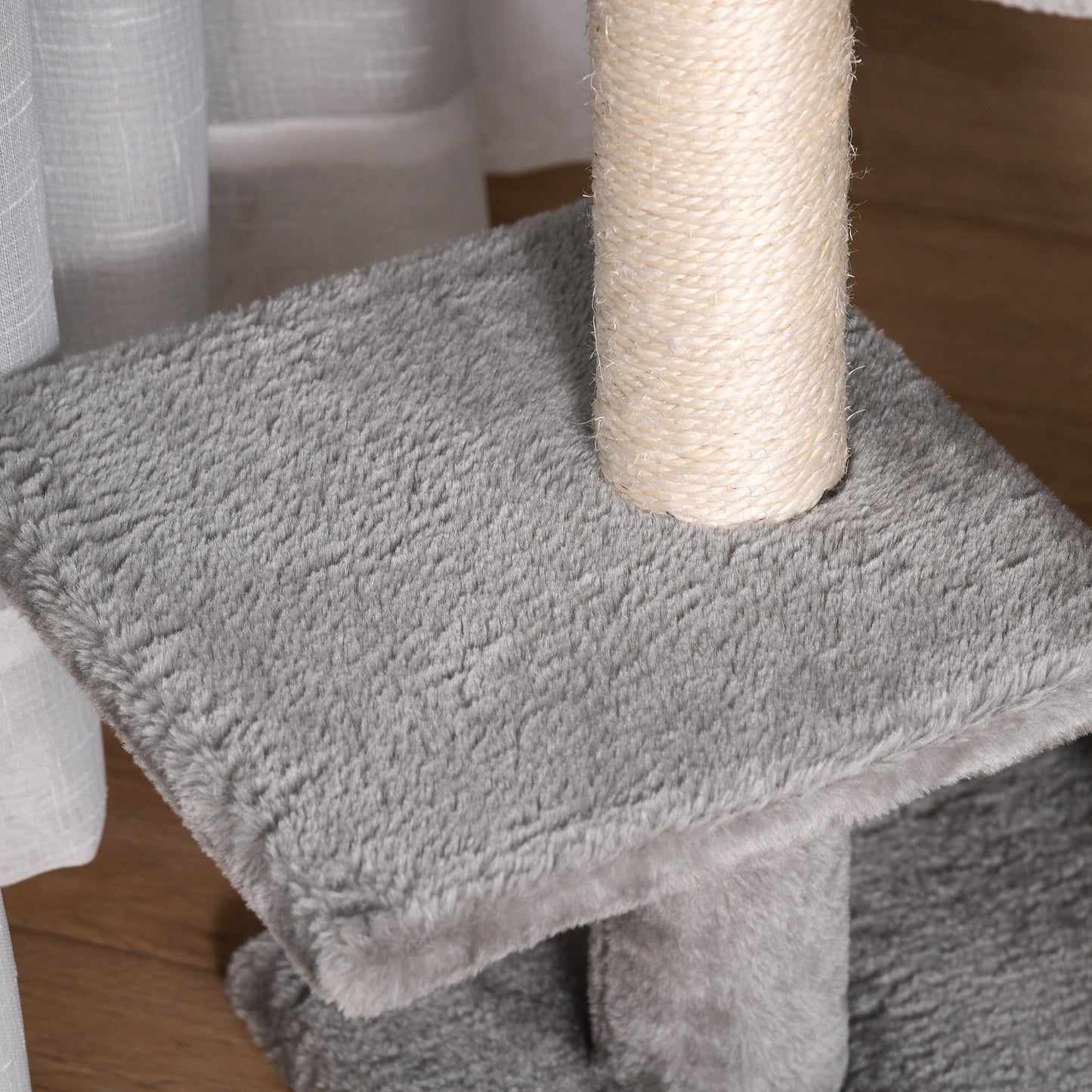 47" Tall Cat Tree Tower with Condo, Ladder, Scratching Posts and Hanging Ball, Light Grey Cat Towers   at Gallery Canada