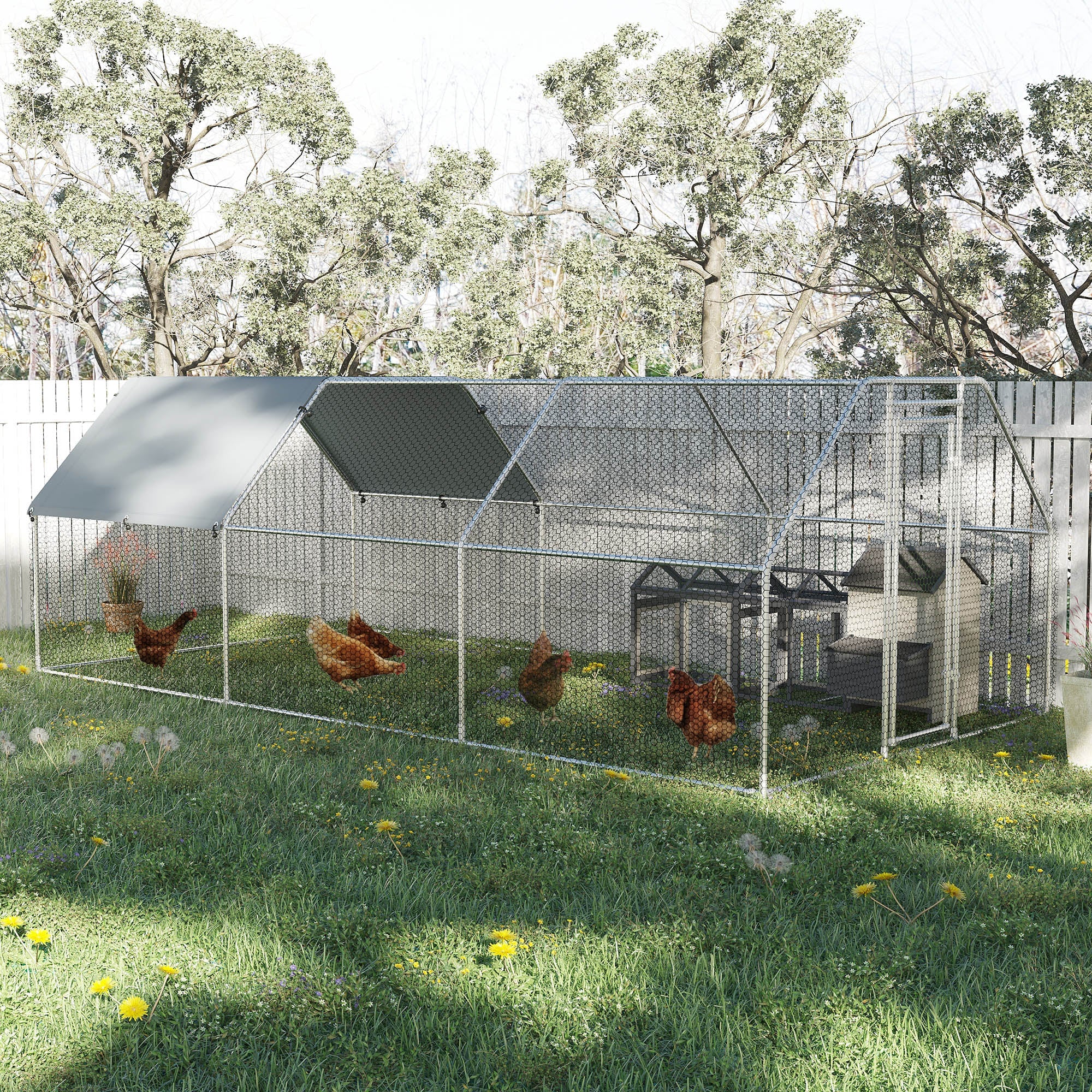 9.2' x 18.7' Metal Chicken Coop, Galvanized Walk-in Hen House, Poultry Cage Outdoor Backyard with Waterproof UV-Protection Cover for Rabbits, Ducks Chicken Coops   at Gallery Canada