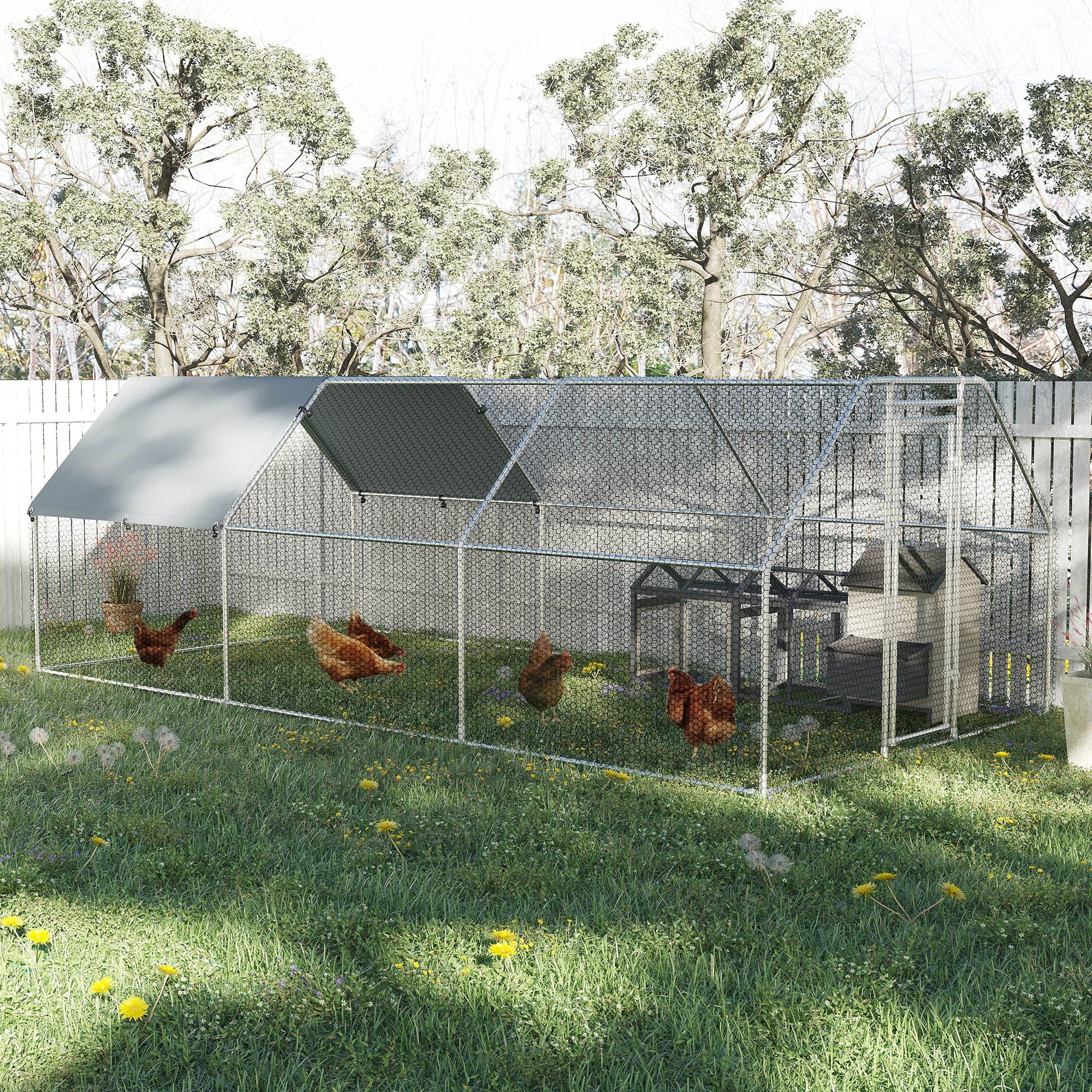 9.2' x 18.7' Metal Chicken Coop, Galvanized Walk-in Hen House, Poultry Cage Outdoor Backyard with Waterproof UV-Protection Cover for Rabbits, Ducks Chicken Coops   at Gallery Canada