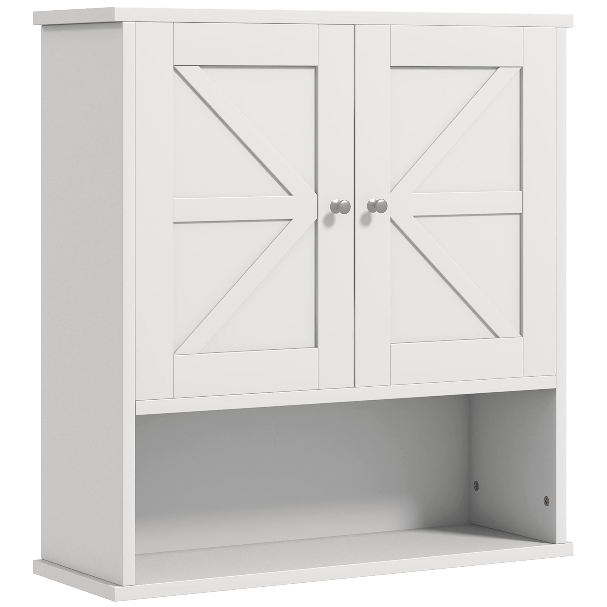 Farmhouse Bathroom Medicine Cabinet, Wall Cabinet with Barn Doors, and Adjustable Shelf for Laundry Room, White Bathroom Cabinets White at Gallery Canada