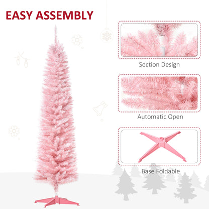 6' Pencil Christmas Tree, Slim Artificial Xmas Tree with Realistic Branches, Sturdy Metal Stand, Pink Pencil Christmas Trees   at Gallery Canada