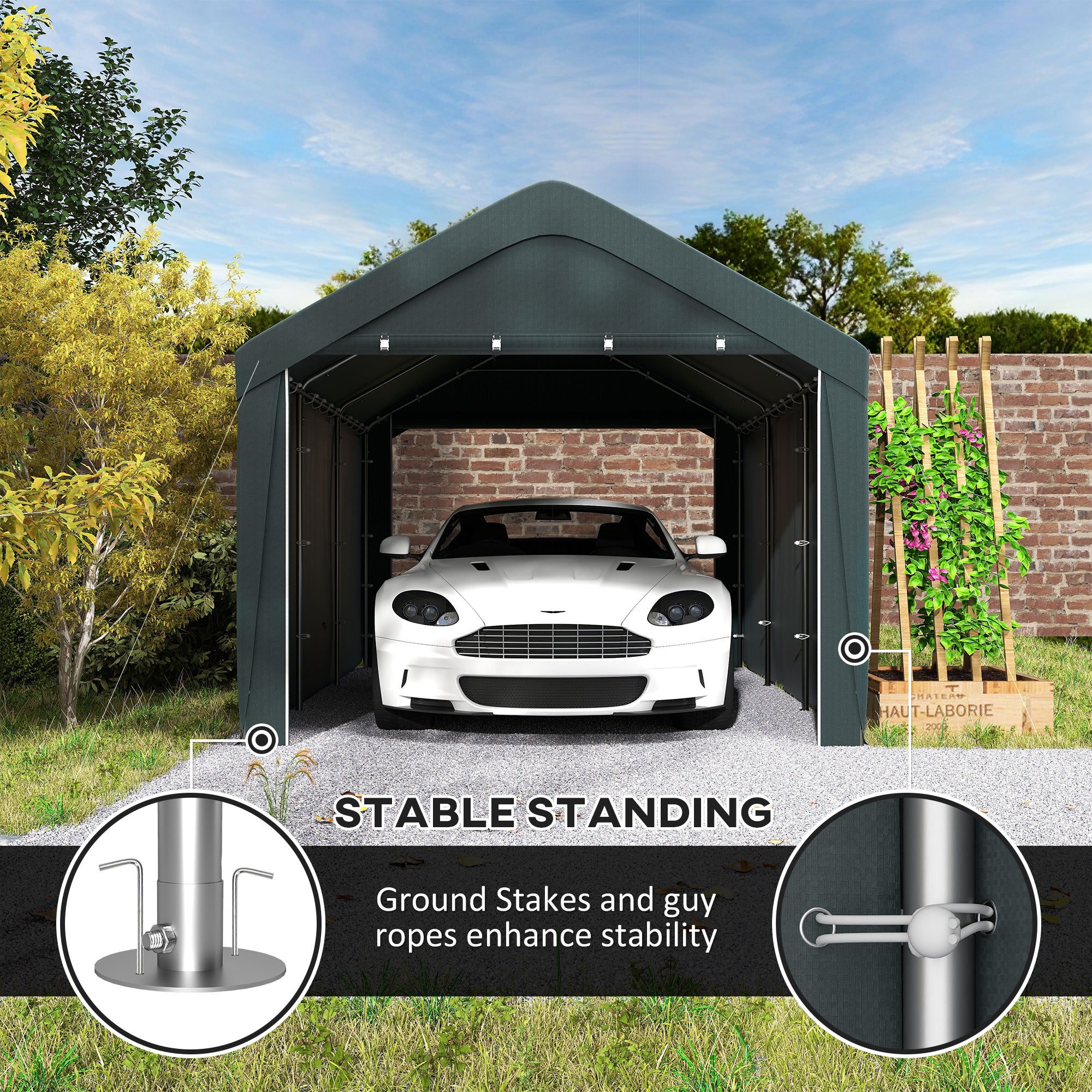 Carport, 10 x 20 ft Portable Garage with 2 Roll-Up Doors and Removable Sidewalls for Car, Truck, Boat, Dark Grey Car Shelters at Gallery Canada