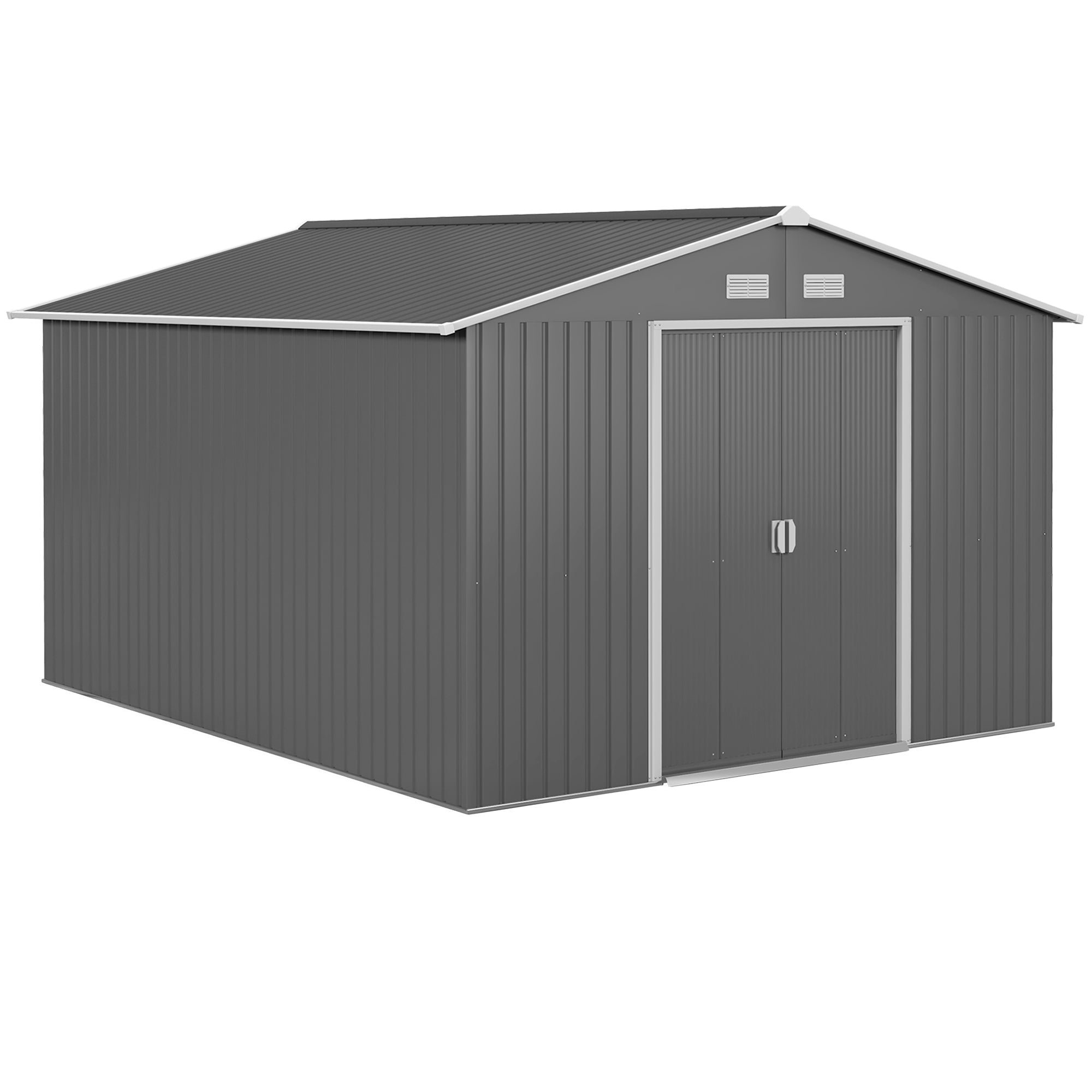 9' x 10.6' Garden Storage Shed w/ Foundation Kit Metal Tool Storage House w/ Double Doors Light Grey Sheds at Gallery Canada