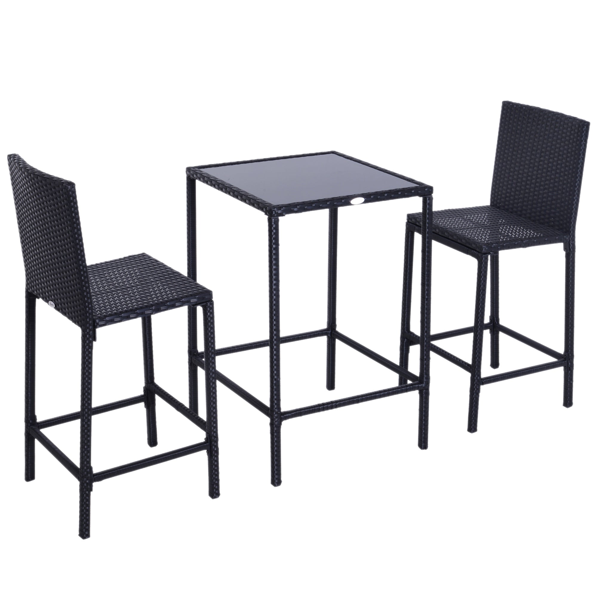 3 Piece Patio Bar Set Wicker Rattan Garden Bistro Set Barstool and Table for Patio Backyard Balcony Poolside, Black Bistro Sets at Gallery Canada