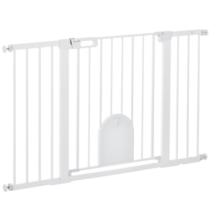 30"-52" Extra Wide Pet Gate Barrier with Small Door, White Houses, Kennels & Pens   at Gallery Canada