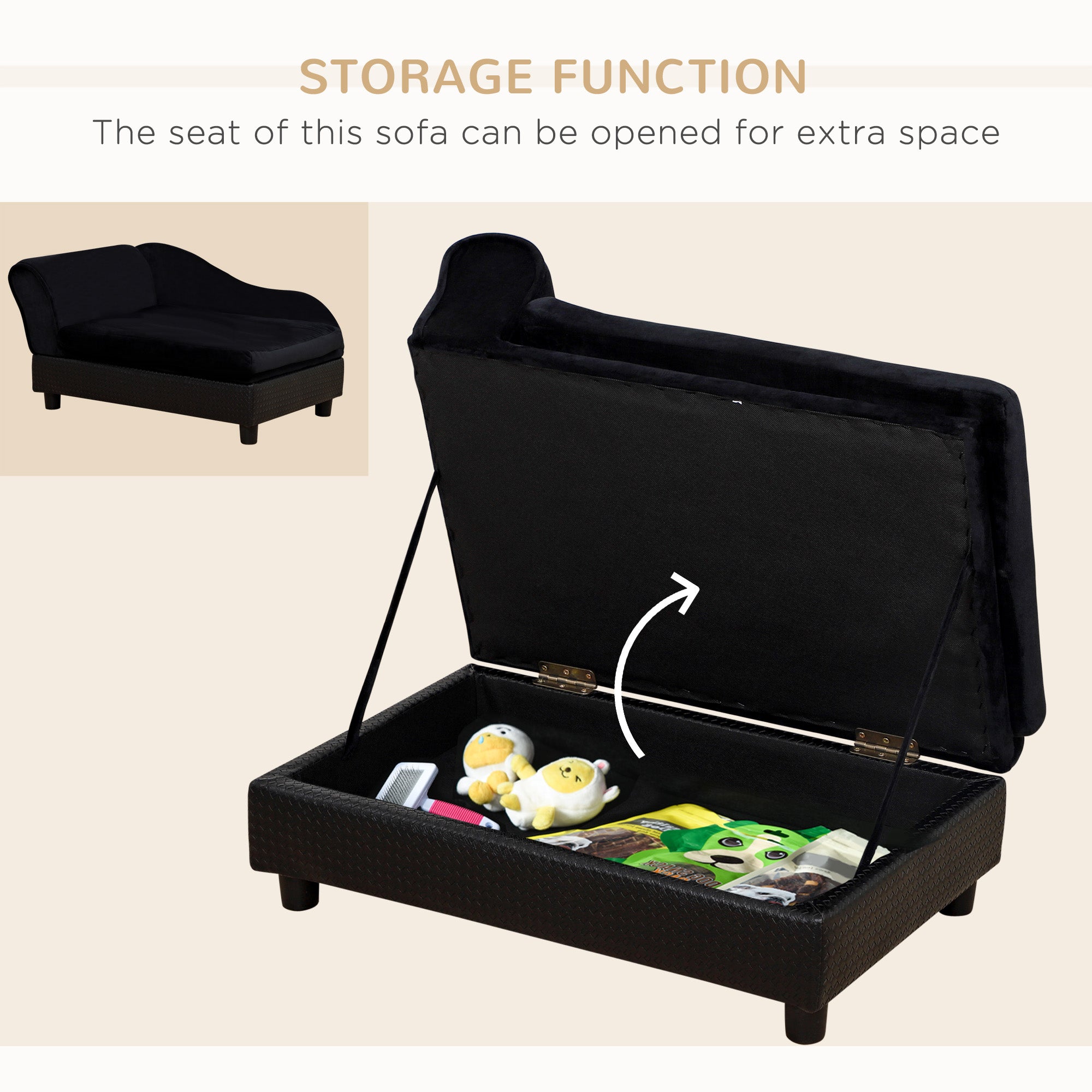 Pet Sofa Dog Couch Chaise Lounge Pet Bed with Storage Function Small Sized Dog Various Cat Sponge Cushioned Bed Lounge, Black Dog Sofas at Gallery Canada
