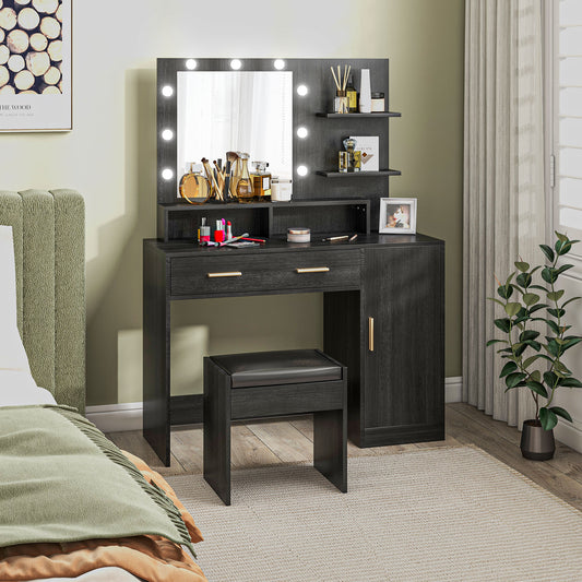 Illuminated Dressing Table Set, LED Vanity Table Set with Stool, LED Mirror, Drawer and Cabinet Shelves for Bedroom Dressing & Vanity Tables   at Gallery Canada