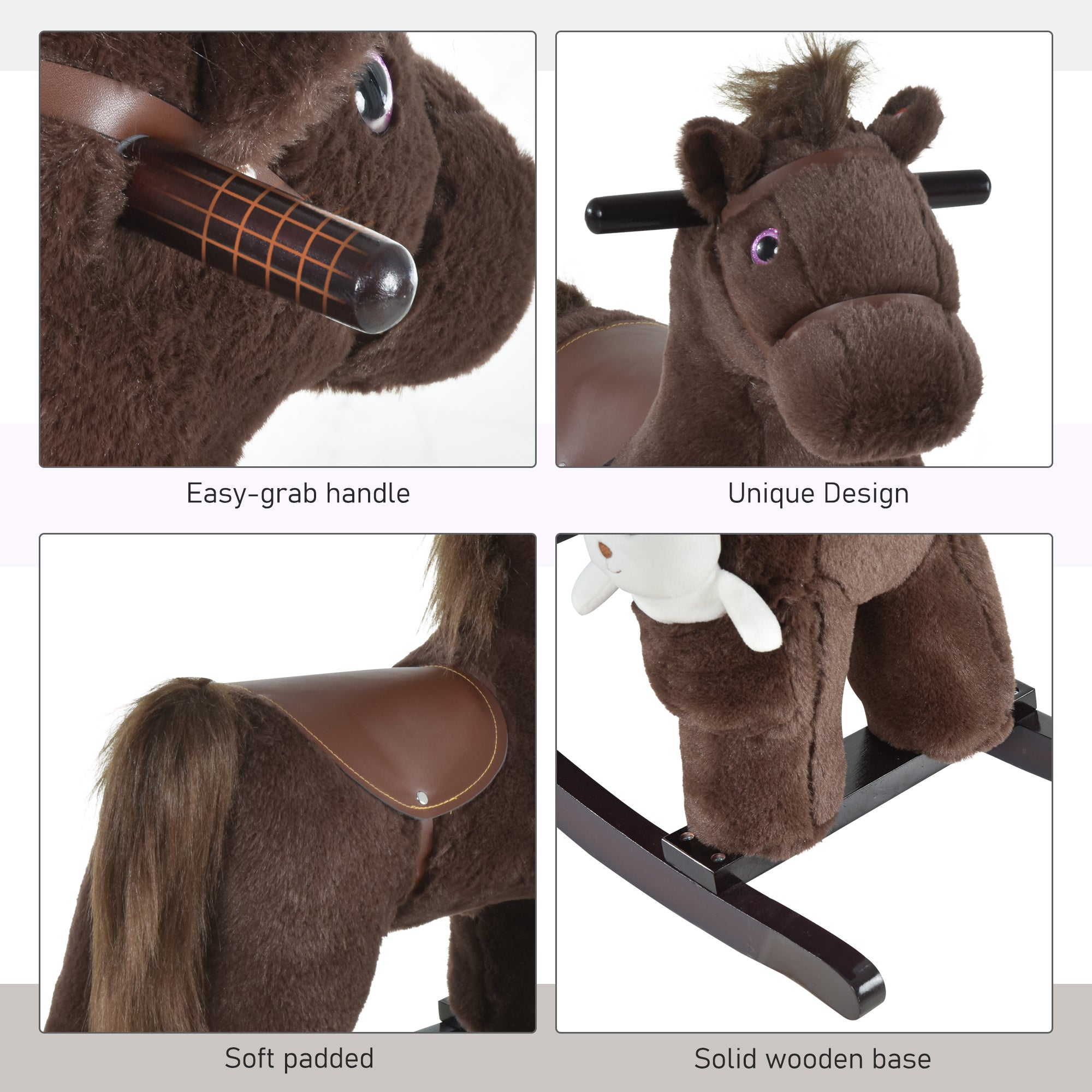 Kids Plush Ride-On Rocking Horse with Bear Toy, Children Chair with Soft Plush Toy &; Fun Realistic Sounds, Brown Rocking Horses at Gallery Canada
