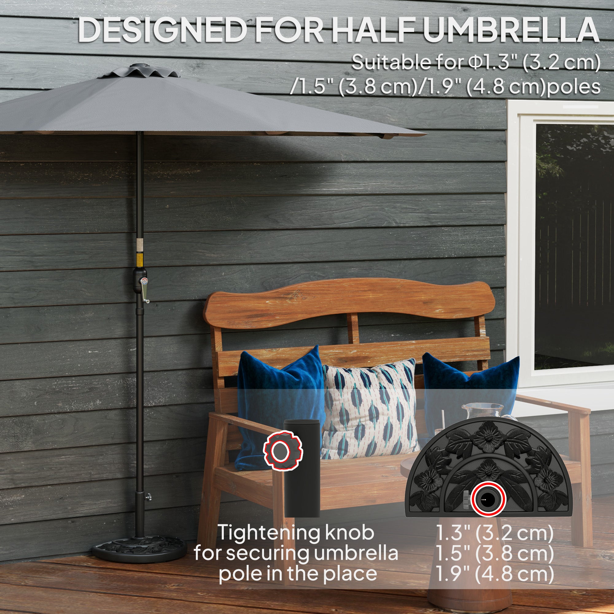 Half Umbrella Base, 21 lbs Concrete Half Umbrella Stand Outdoor Umbrella Base with Flower-Leaf Design, Patio Umbrella Stand for Outdoor Lawn Poolside, Black Umbrella Bases at Gallery Canada