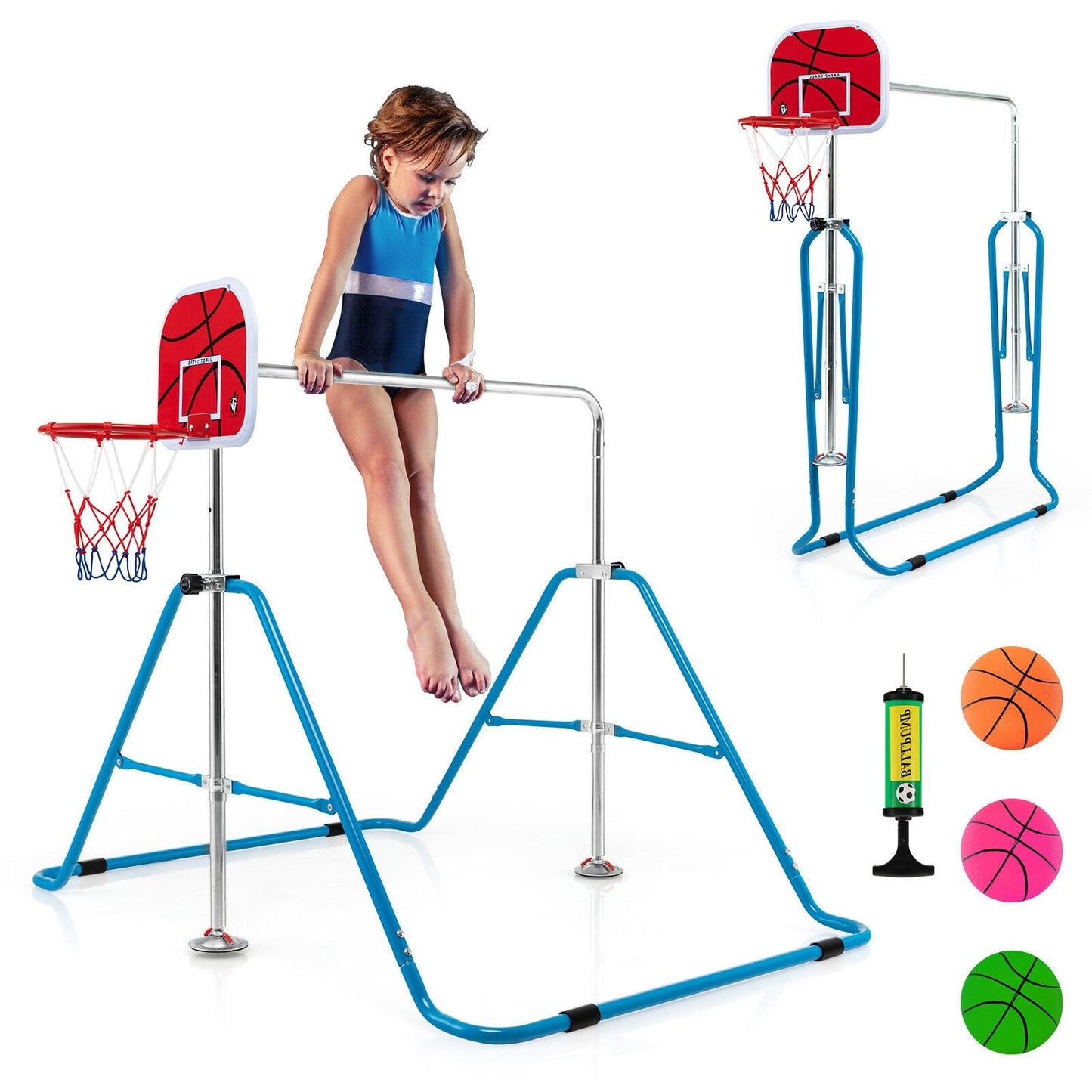 Kids Folding Horizontal Bar with 4 Adjustable Heights, Blue Toy Sports   at Gallery Canada