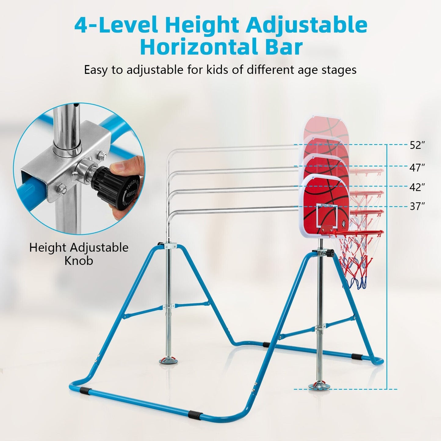 Kids Folding Horizontal Bar with 4 Adjustable Heights, Blue Toy Sports   at Gallery Canada