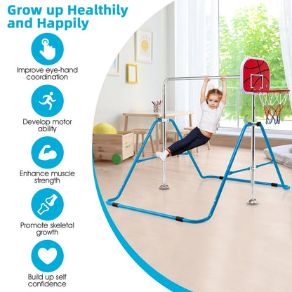 Kids Folding Horizontal Bar with 4 Adjustable Heights, Blue Toy Sports   at Gallery Canada