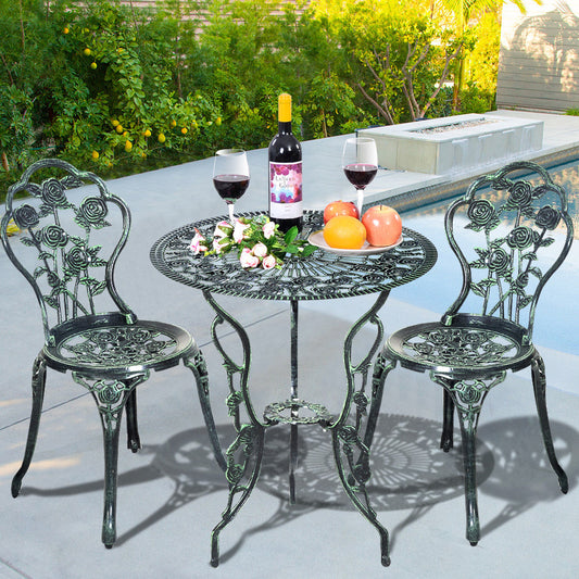 Outdoor Cast Aluminum Patio Furniture Set with Rose Design, Green Patio Conversation Sets Green  at Gallery Canada