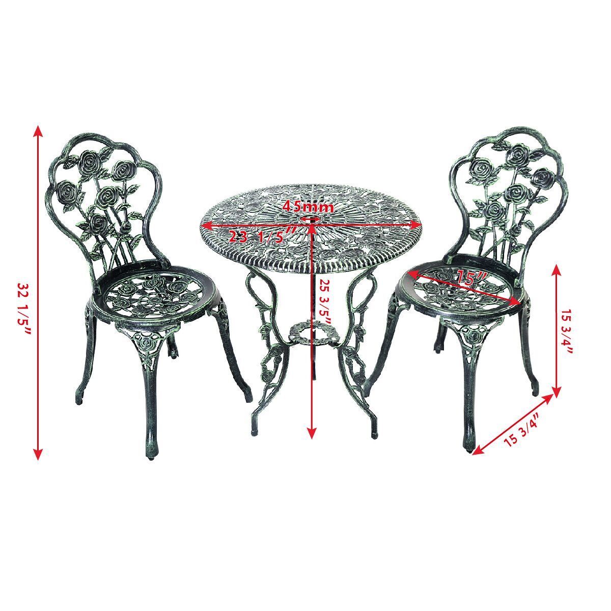 Outdoor Cast Aluminum Patio Furniture Set with Rose Design, Green Patio Conversation Sets   at Gallery Canada