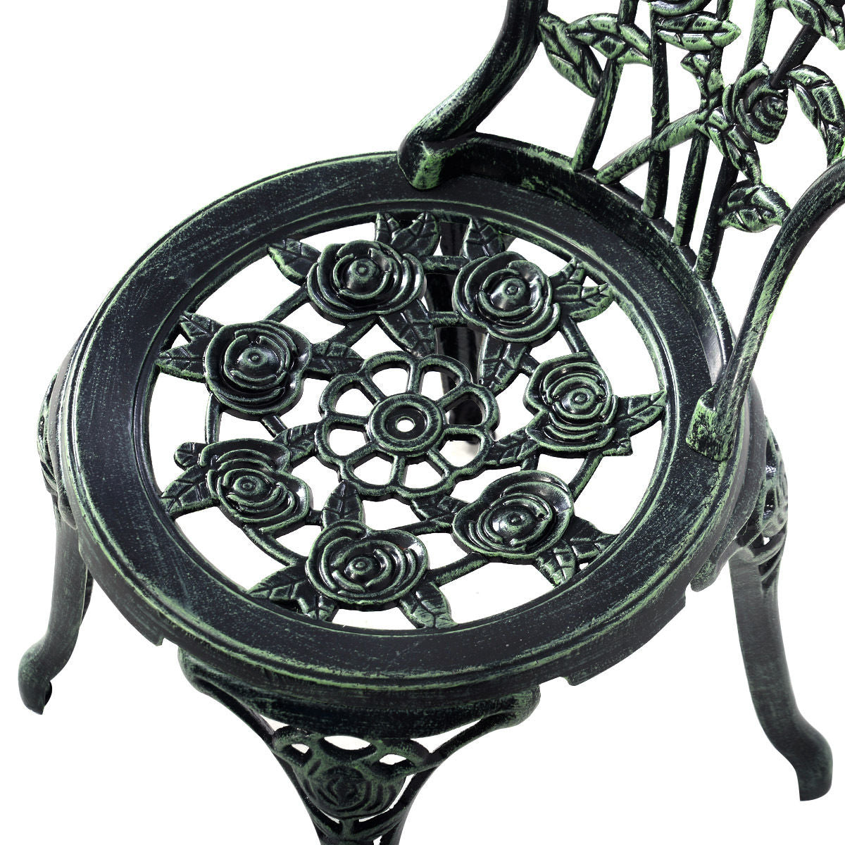 Outdoor Cast Aluminum Patio Furniture Set with Rose Design, Green Patio Conversation Sets   at Gallery Canada