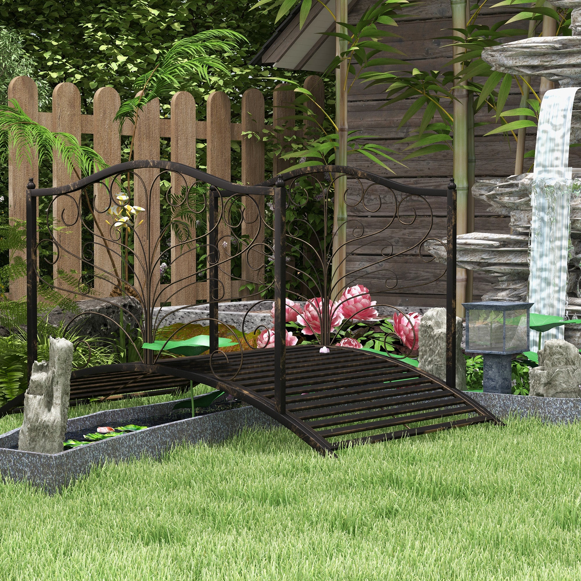 4FT Metal Garden Bridge Decorative Arc Bridge with Guardrails Black Bronze Garden Bridges at Gallery Canada