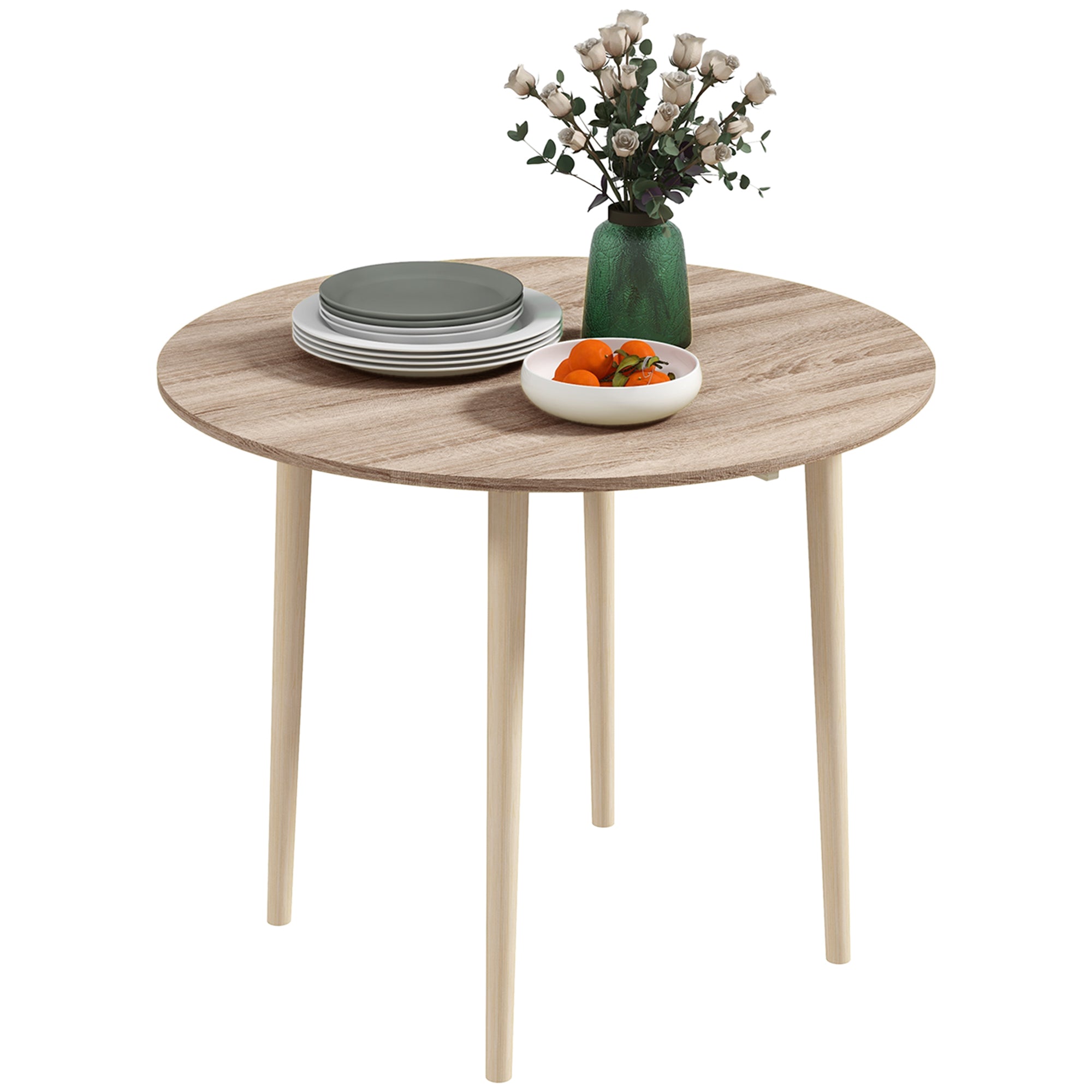 Folding Dining Table, Round Drop Leaf Kitchen Table for Small Spaces with Wood Legs, Oak Dining Tables at Gallery Canada