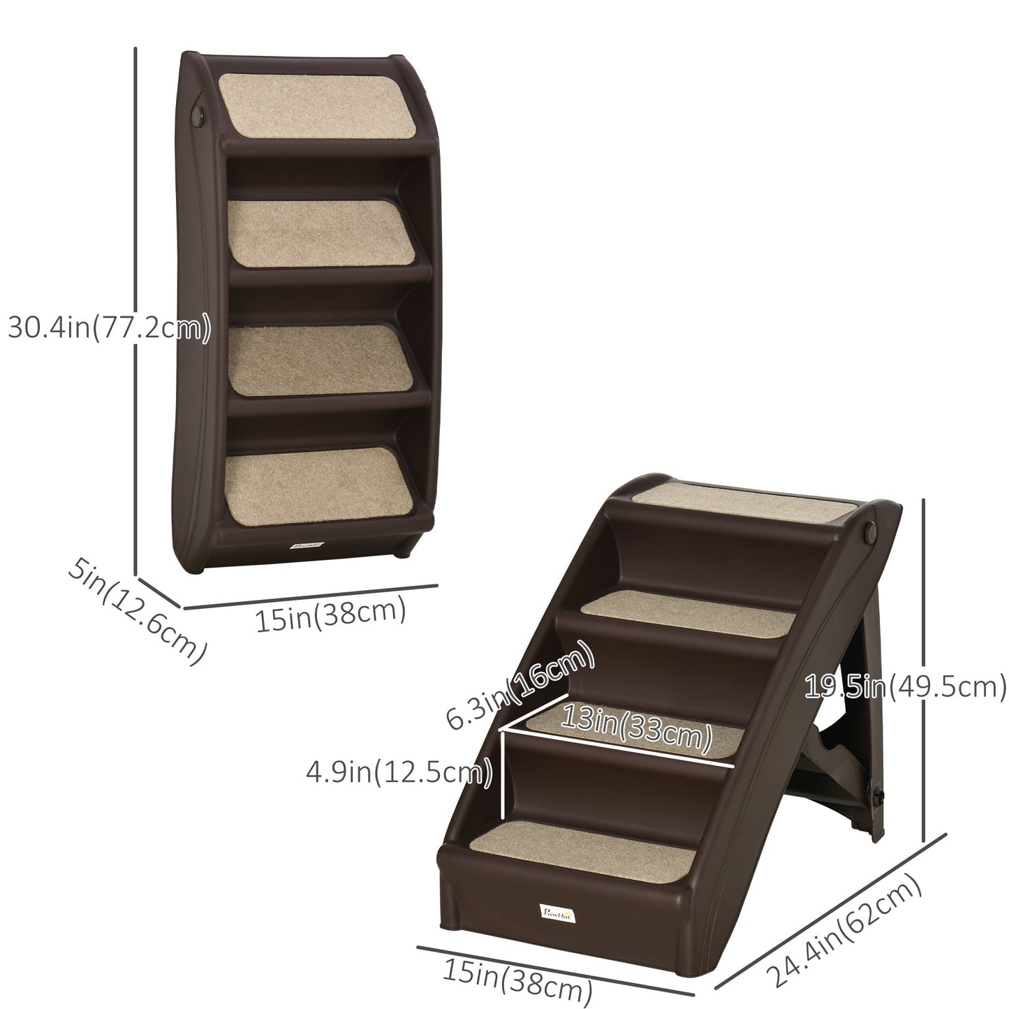 4-Level Portable Pet Stairs, Foldable Dog Ramp, Lightweight Cat Steps, with Nonslip Soft Mats, for High Bed, Sofa, Up to 44 lbs, Dark Brown Dog Stairs   at Gallery Canada