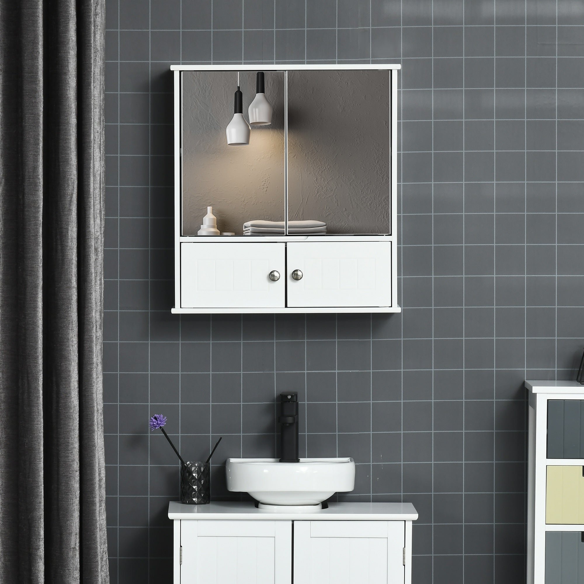 Bathroom Mirror Cabinet, Wall Mounted Medicine Cabinet, Storage Cupboard with Double Doors and Adjustable Shelf, White Mirror Medicine Cabinets   at Gallery Canada