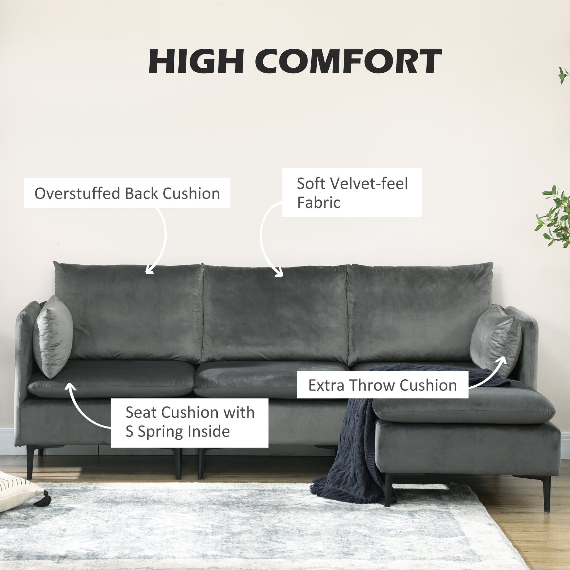 Convertible Sectional Sofa Couch, Modern L-Shaped Couch, 3 Seater Sofa with Reversible Ottoman for Living Room, Apartment, Small Space, Grey 3-Seater Sofas   at Gallery Canada