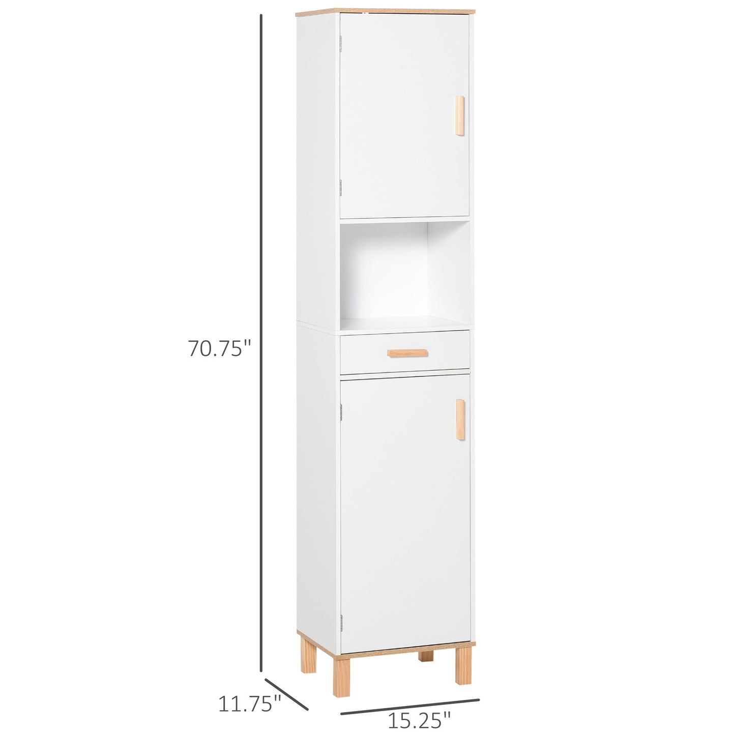 Bathroom Storage Cabinet with Cupboards and Drawer, Floor Free Standing Linen Tower, Tall Slim Side Organizer Shelves, White Bathroom Cabinets   at Gallery Canada