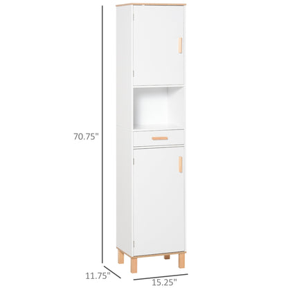 Bathroom Storage Cabinet with Cupboards and Drawer, Floor Free Standing Linen Tower, Tall Slim Side Organizer Shelves, White Bathroom Cabinets   at Gallery Canada