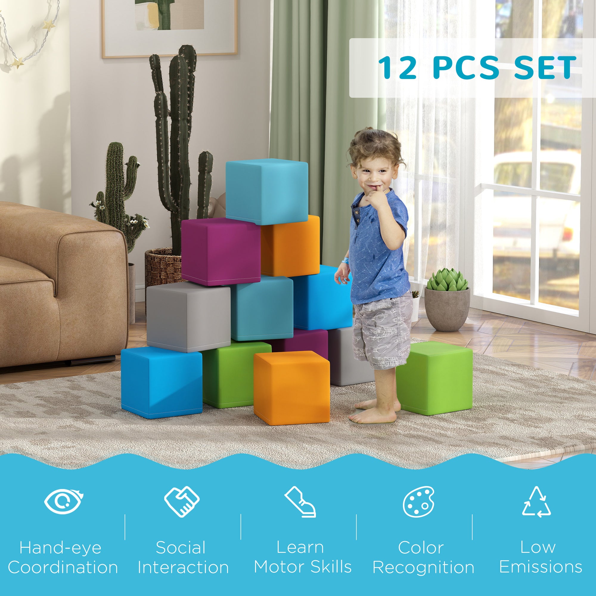 12 Piece Soft Play Blocks Soft Foam Toy Building And Stacking Blocks - Multicolours Baby Gym & Playmats   at Gallery Canada