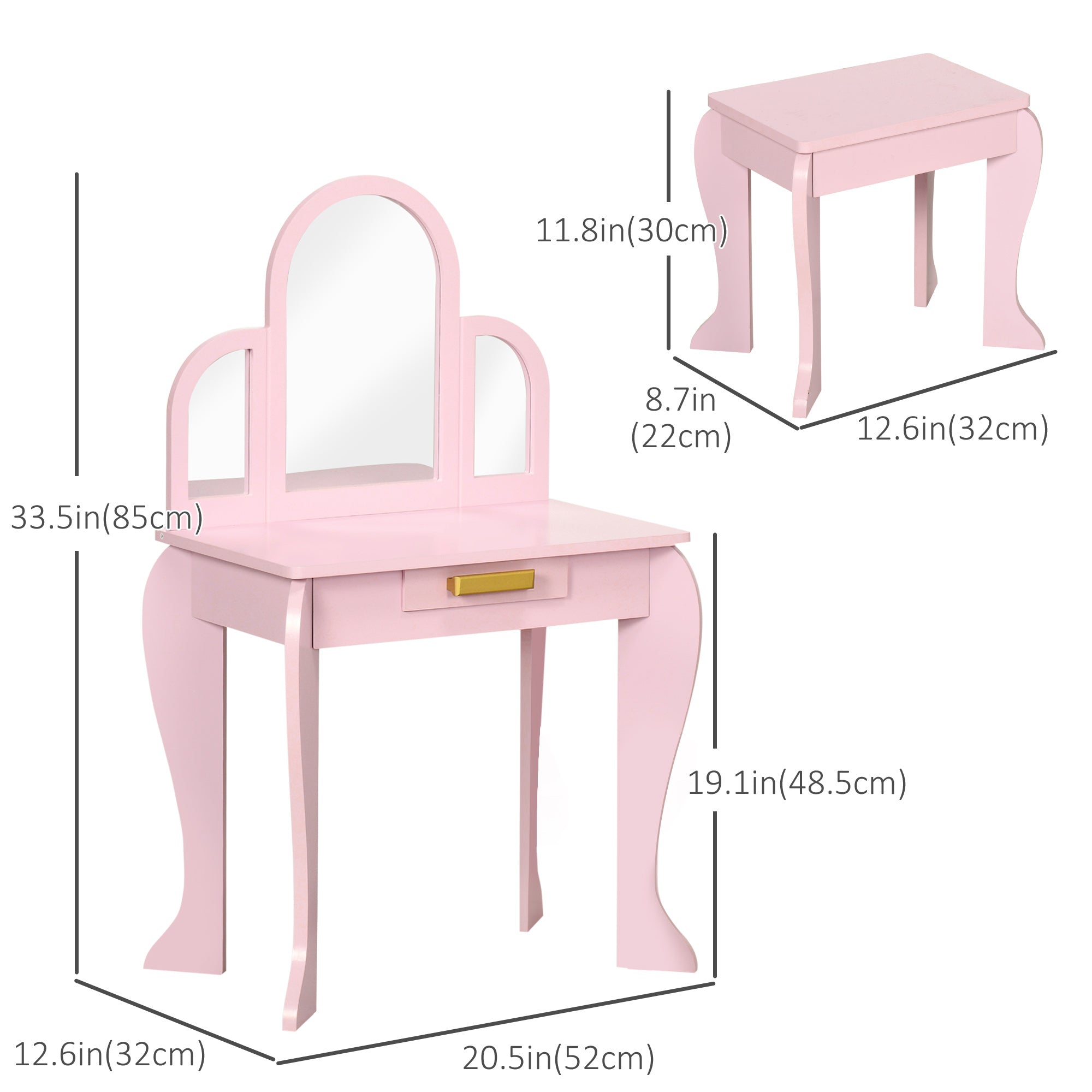 Kids Dressing Table and Chair Set, Girls Dressing Set, Makeup Desk with Drawer for 3-6 Years Old Kids, Pink Kids Bedroom Furniture at Gallery Canada