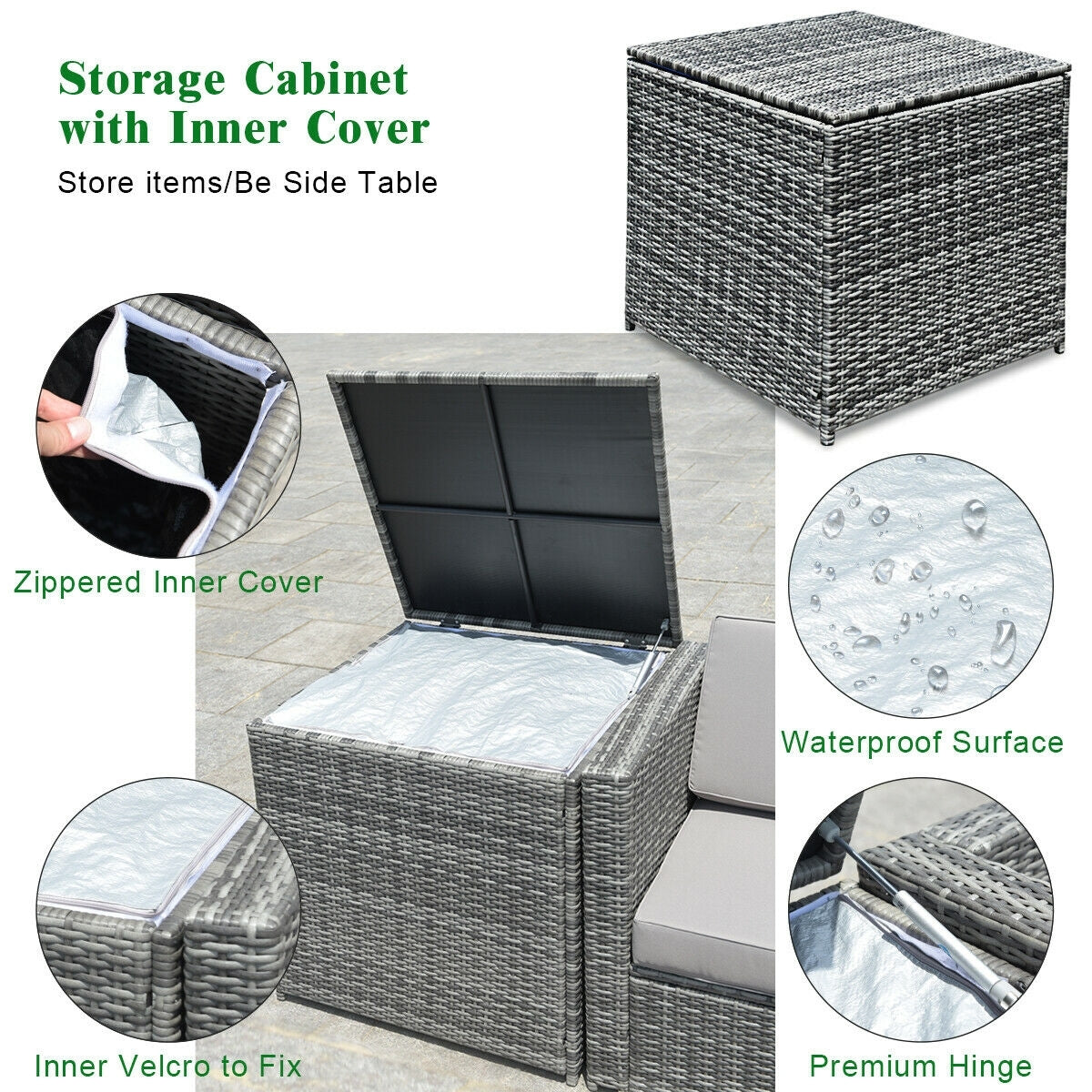 8 Piece Wicker Sofa Rattan Dinning Set Patio Furniture with Storage Table, Black Outdoor Sectionals   at Gallery Canada