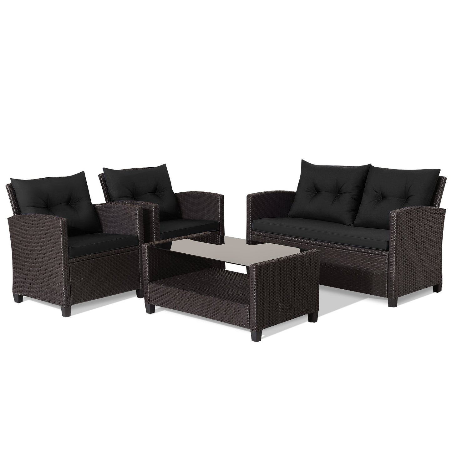 4 Pieces Patio Rattan Furniture Set with Tempered Glass Coffee Table, Black Patio Conversation Sets   at Gallery Canada