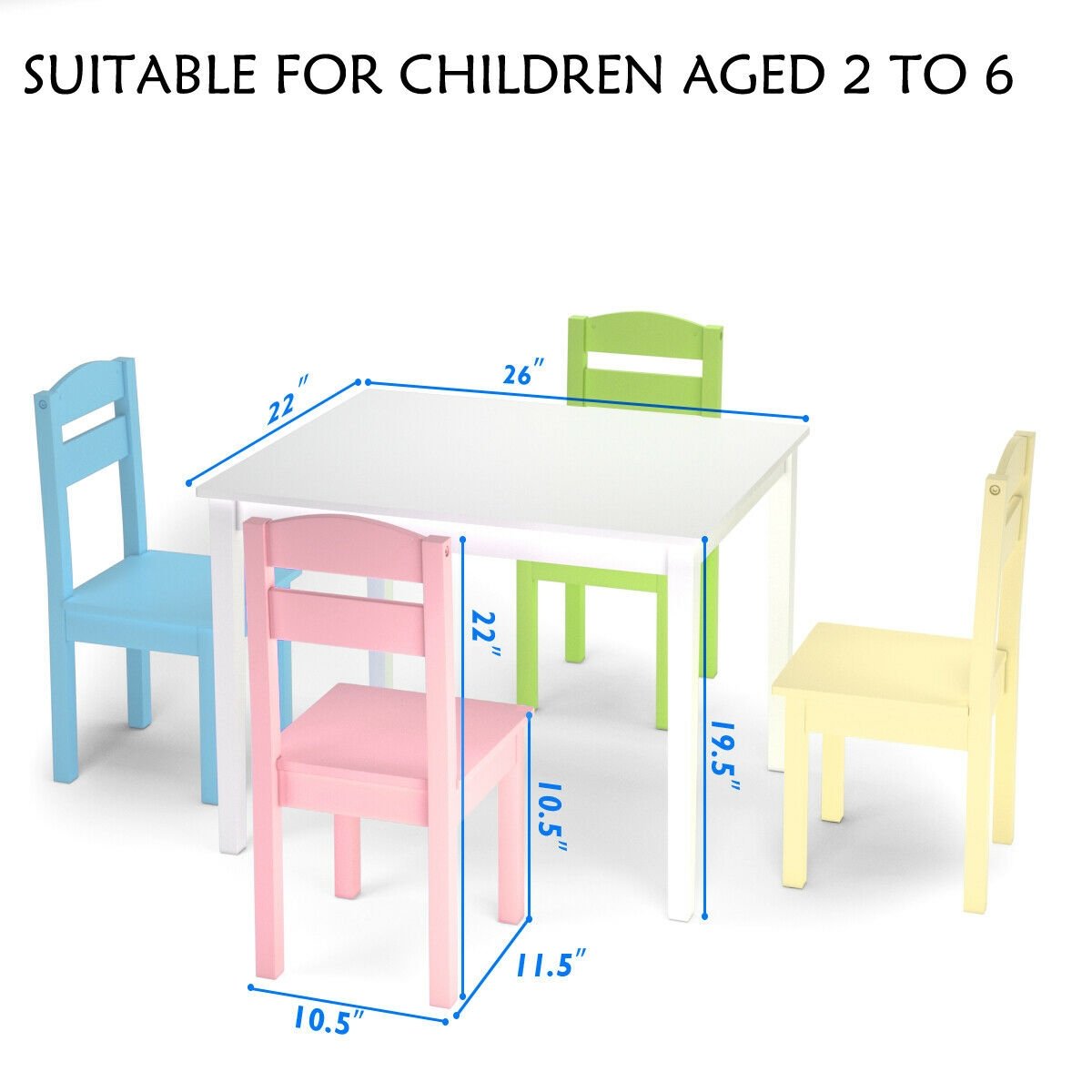 5 Pieces Kids Pine Wood Table Chair Set, Clear Kids Table & Chair Sets   at Gallery Canada