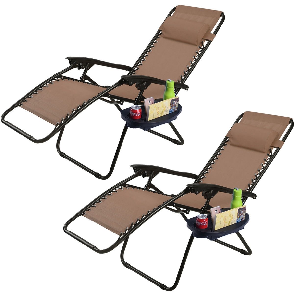 2 Pieces Folding Lounge Chair with Zero Gravity, Brown Beach & Lawn Chairs at Gallery Canada