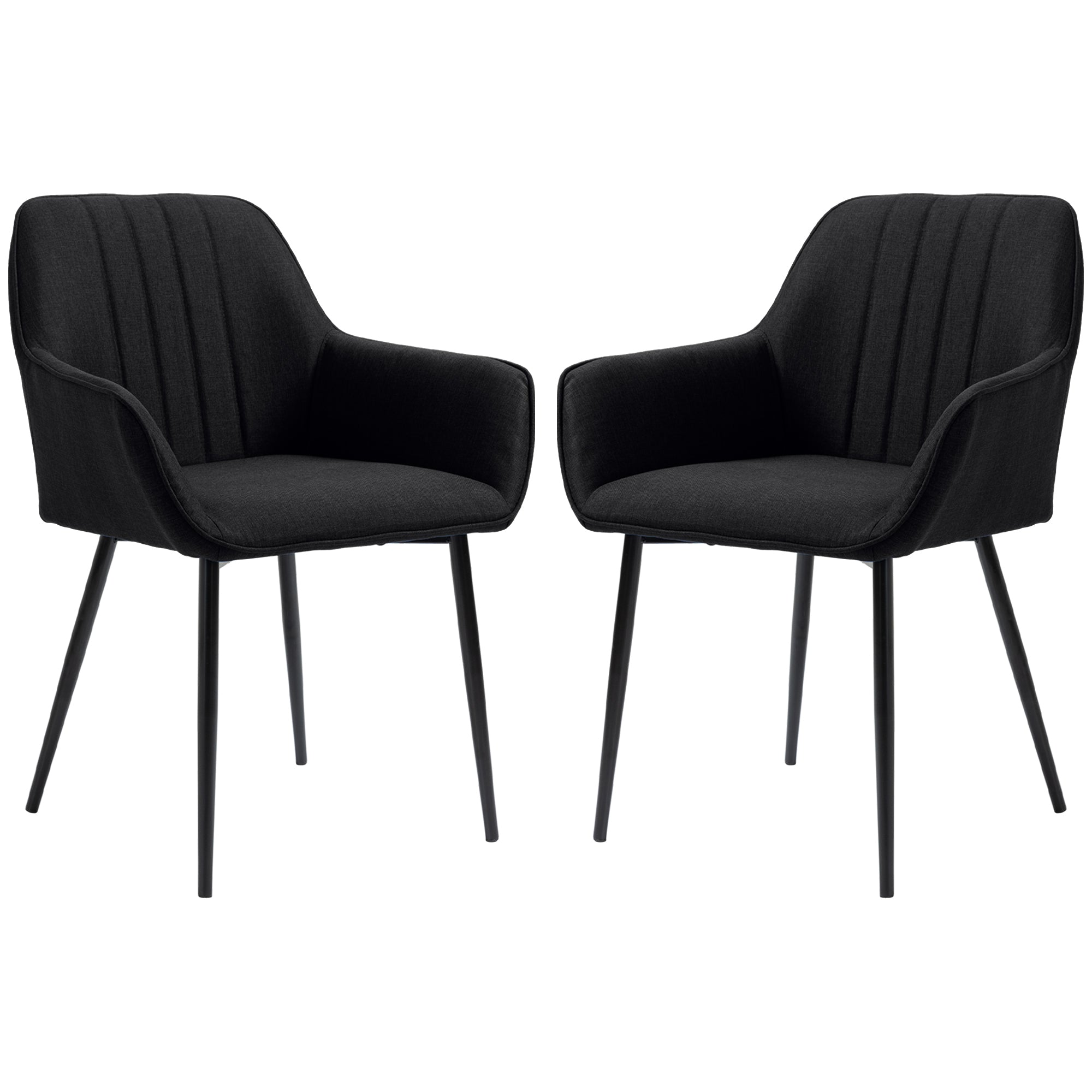 Dining Chairs Set of 2, Upholstered Linen Fabric Accent Chairs with Metal Legs, Black Dining Chairs   at Gallery Canada