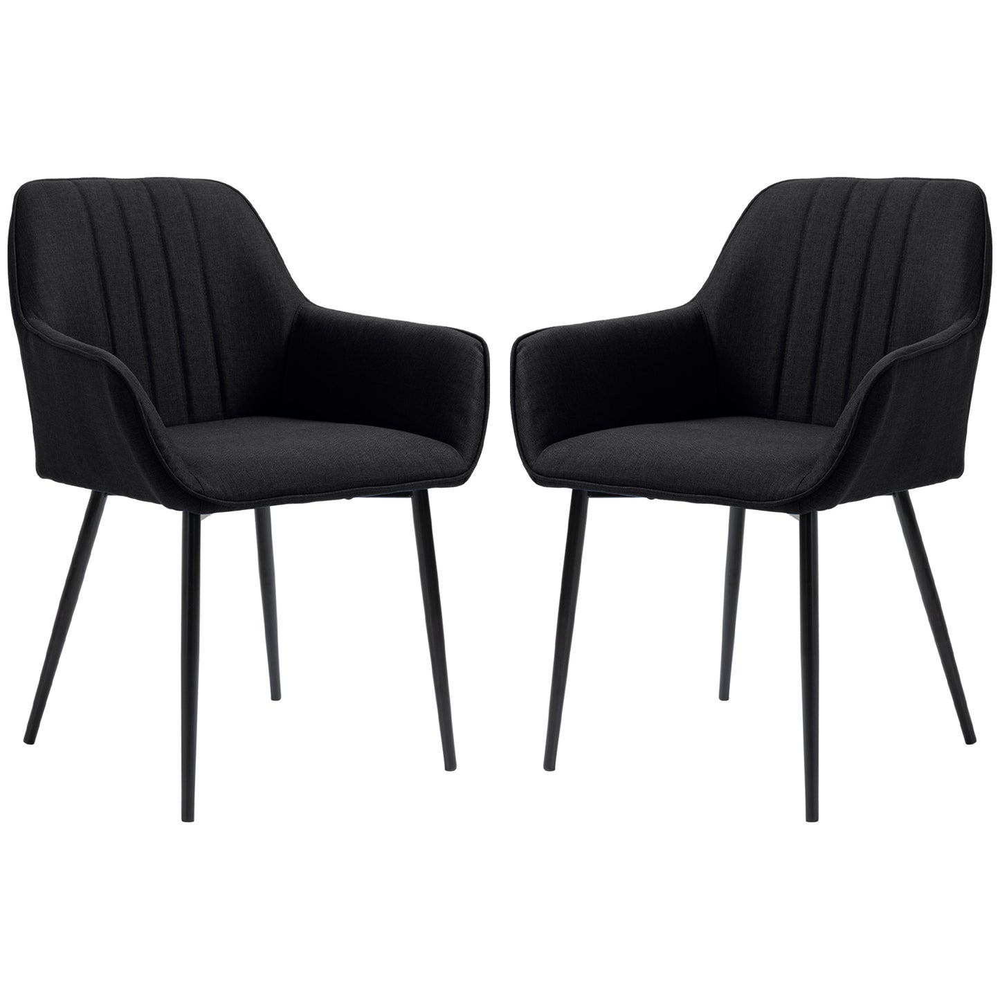 Dining Chairs Set of 2, Upholstered Linen Fabric Accent Chairs with Metal Legs, Black Dining Chairs   at Gallery Canada