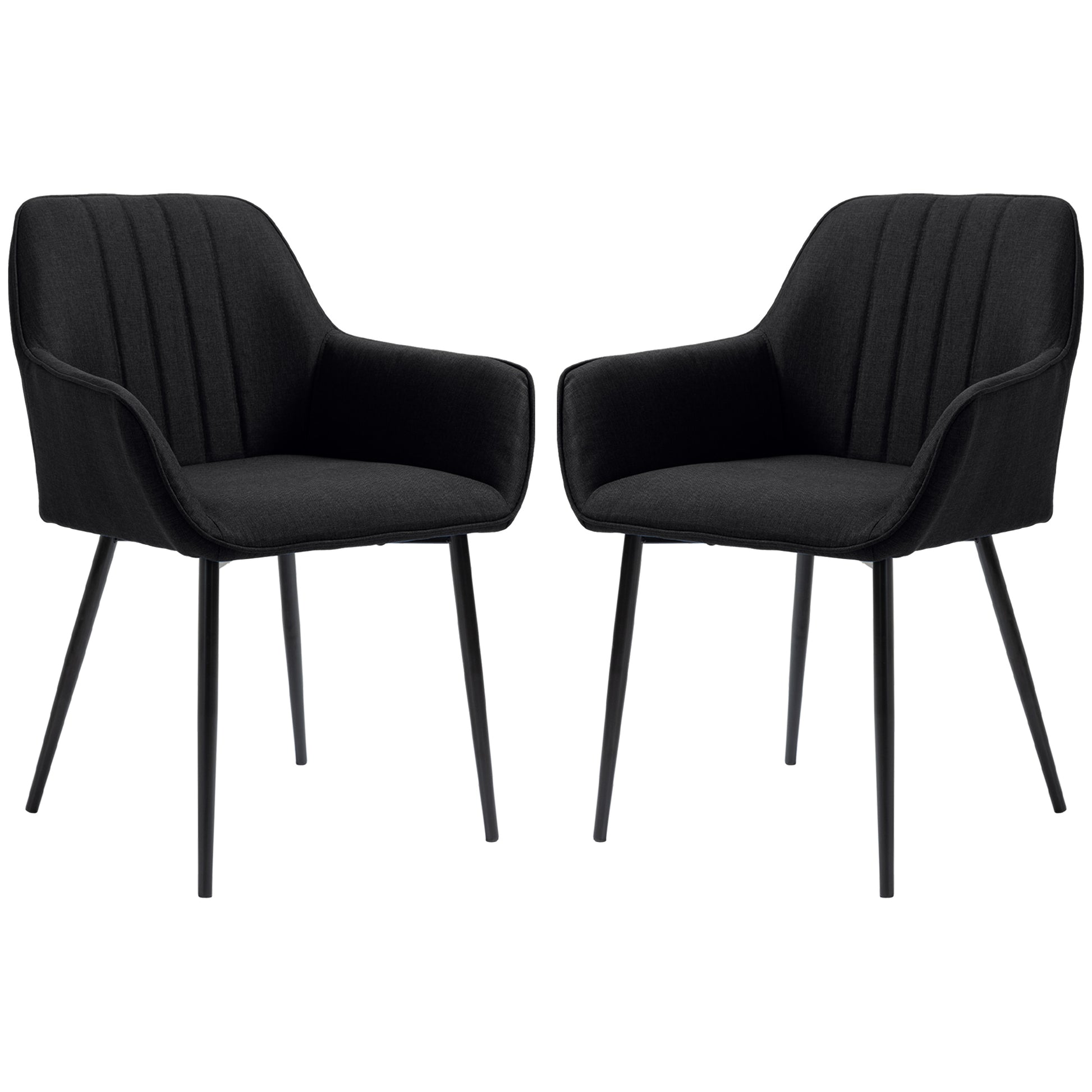 Dining Chairs Set of 2, Upholstered Linen Fabric Accent Chairs with Metal Legs, Black Dining Chairs   at Gallery Canada