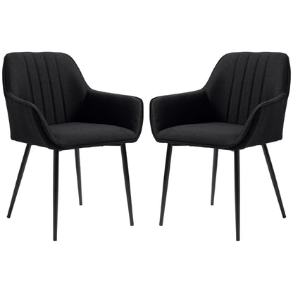 Dining Chairs Set of 2, Upholstered Linen Fabric Accent Chairs with Metal Legs, Black Dining Chairs   at Gallery Canada