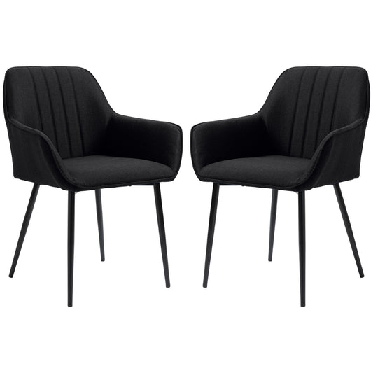 Dining Chairs Set of 2, Upholstered Linen Fabric Accent Chairs with Metal Legs, Black Dining Chairs   at Gallery Canada