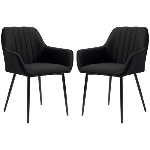 Dining Chairs Set of 2, Upholstered Linen Fabric Accent Chairs with Metal Legs, Black