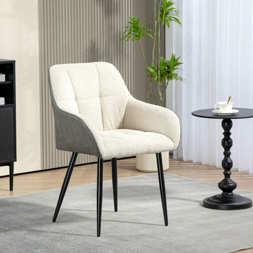 Accent Chair with Foot Pads, Living Room Chair with Chenille Fabric Front and PU Back, Cream White