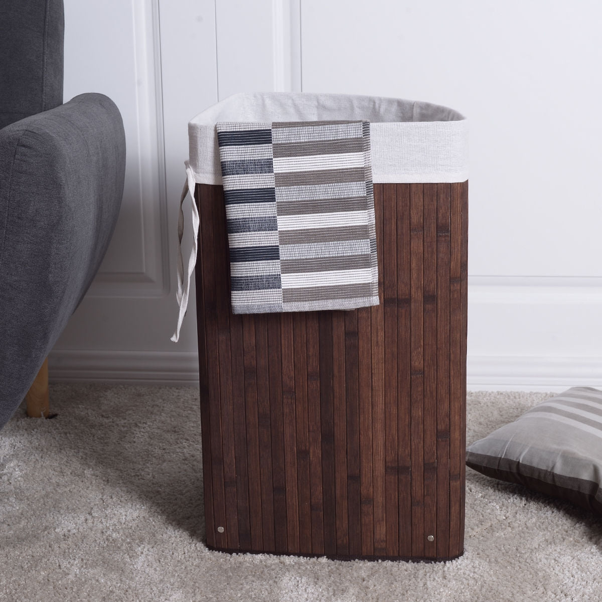 Corner Bamboo Hamper Laundry Basket, Brown Laundry Baskets   at Gallery Canada