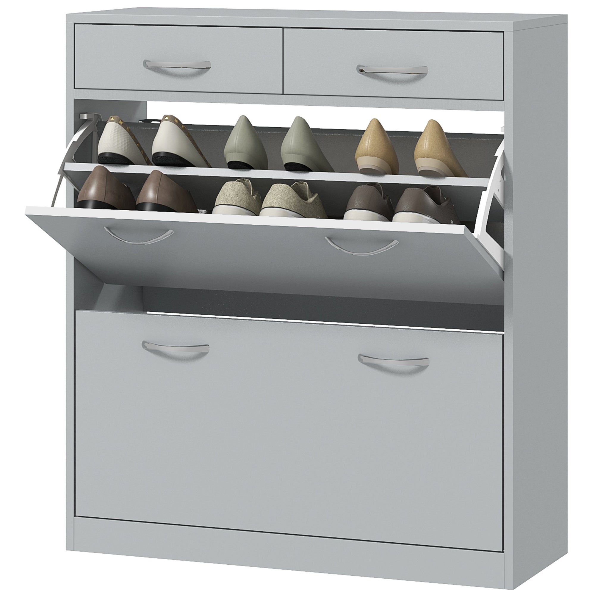 Narrow Shoe Storage with 2 Flip Drawers and Adjustable Shelves Shoe Organizer Cabinet for 12 Pairs of Shoes, Grey Shoe Storage Cabinets & Racks at Gallery Canada