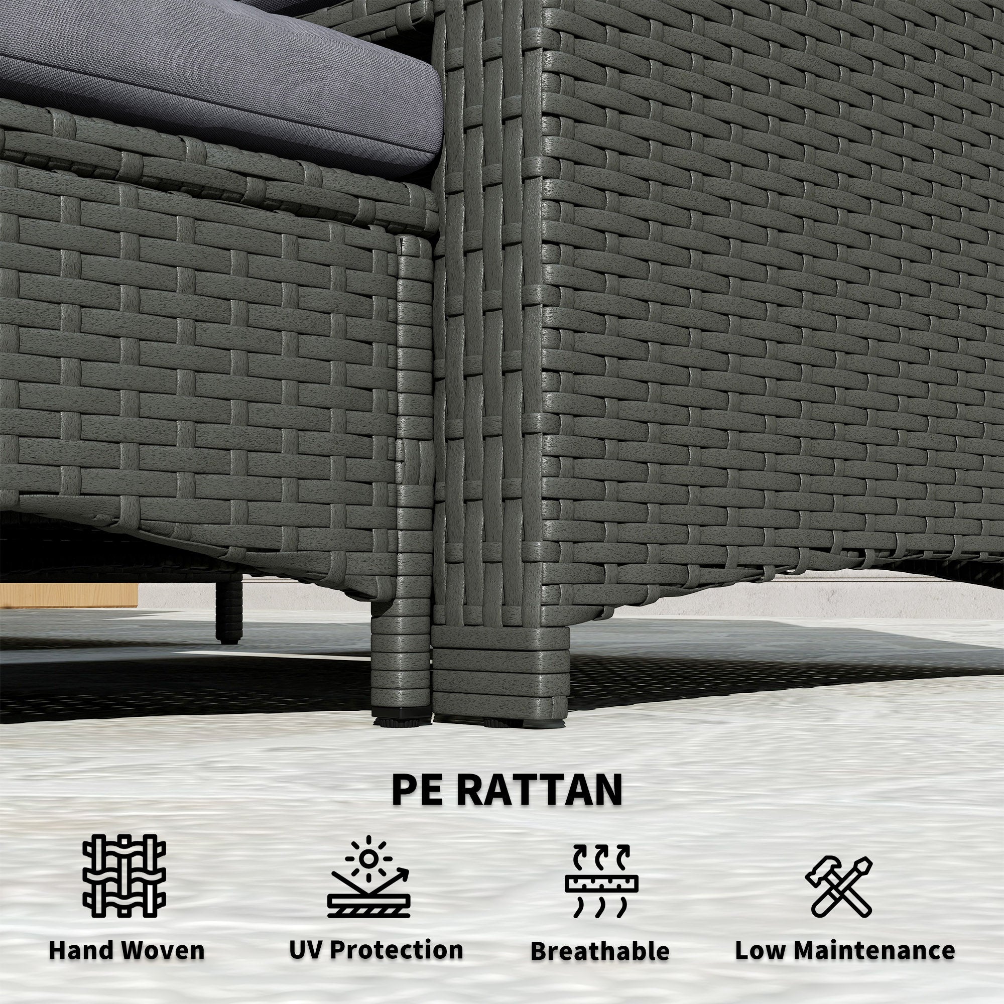 5 Piece Rattan Balcony Furniture Set, Wicker Outdoor Furniture Set with 2-Tier Coffee Table, Ottomans, Grey Patio Furniture Sets at Gallery Canada
